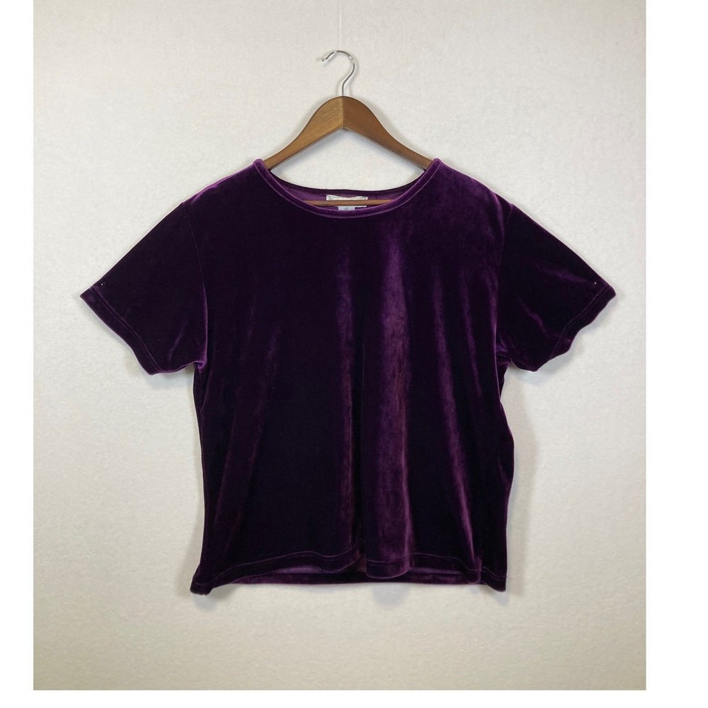 VTG Stephanie‎ Andrews Purple Velvet Short Sleeve T-Shirt Top Women's XL